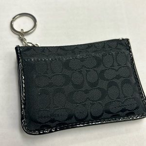 Coach black print card holder with zipper, gently used